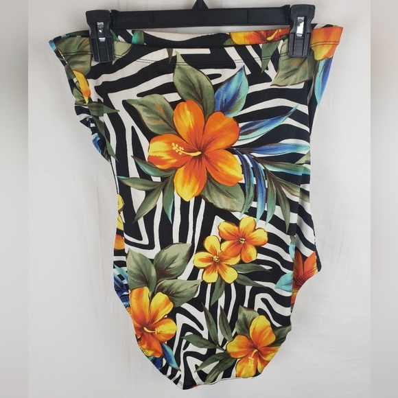 Longitude Floral Multicolored Halter One Piece Swimsuit Sz 12 - Picture 3 of 8